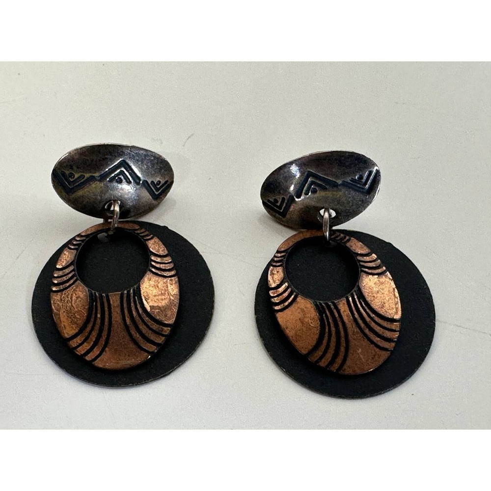 Vintage Newpro Mixed Metal Southwestern‎ Geometric Drop Earrings - 056 (13)